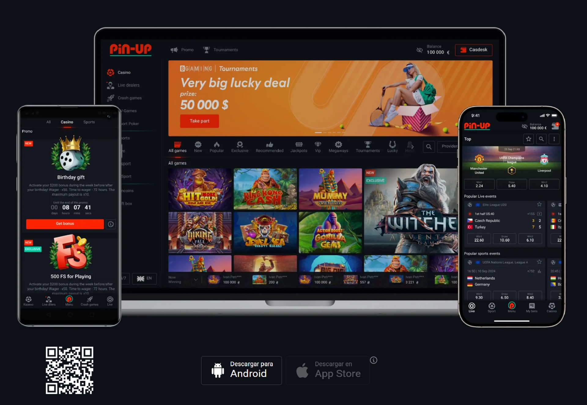 Aplicación de Pin Up Casino disponible para Android y iOS